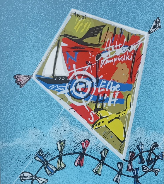 Image 1 of Peter Nagel--Sérigraphie en couleur--Le Kite--sans frais de port.