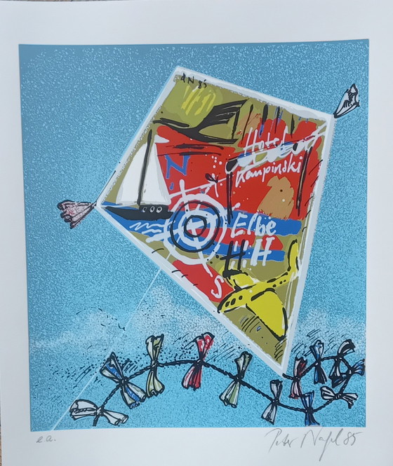 Image 1 of Peter Nagel--Sérigraphie en couleur--Le Kite--sans frais de port.