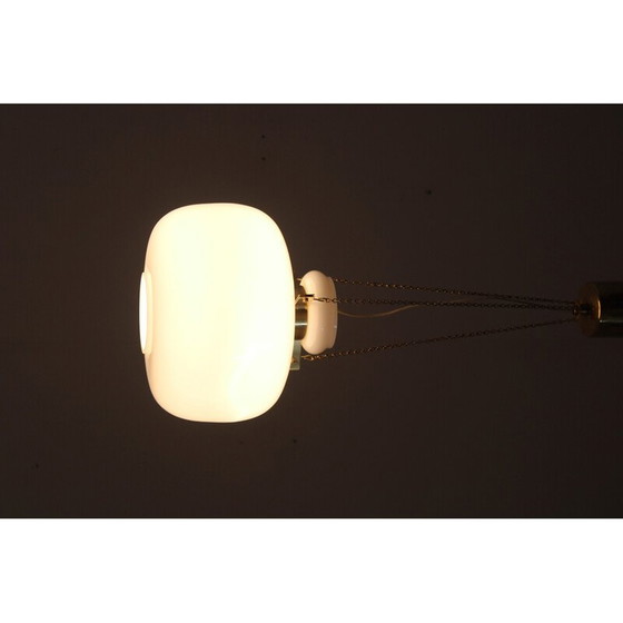 Image 1 of Pair of vintage pendant lamp in opaline glass and brass, 1970