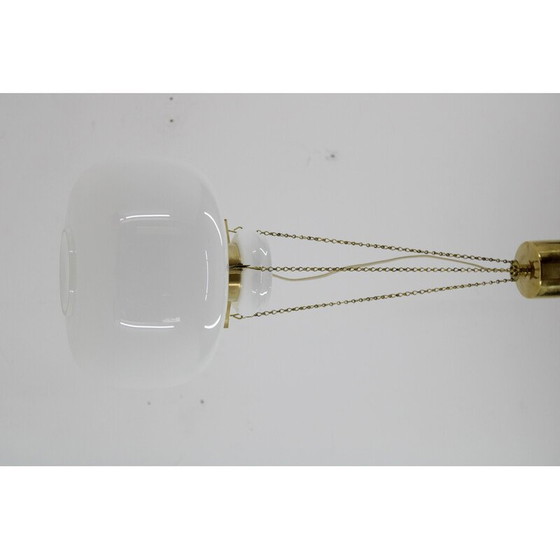Image 1 of Pair of vintage pendant lamp in opaline glass and brass, 1970