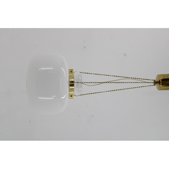 Image 1 of Pair of vintage pendant lamp in opaline glass and brass, 1970