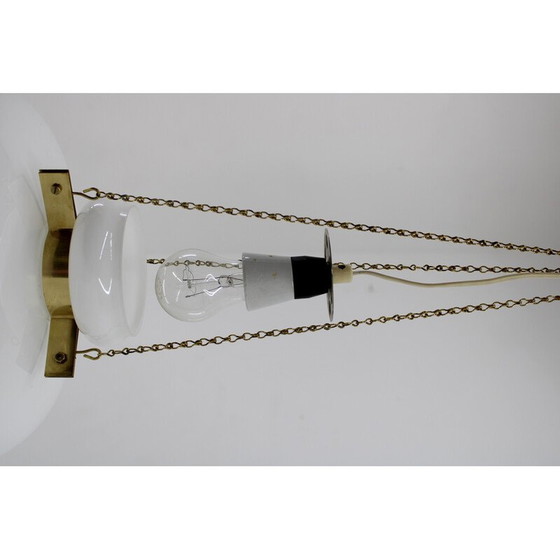 Image 1 of Pair of vintage pendant lamp in opaline glass and brass, 1970