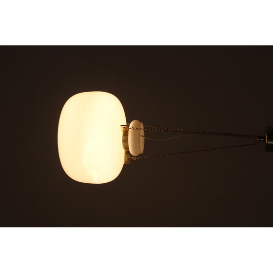 Image 1 of Pair of vintage pendant lamp in opaline glass and brass, 1970