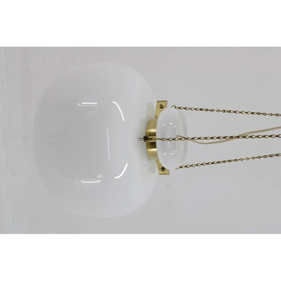 Image 1 of Pair of vintage pendant lamp in opaline glass and brass, 1970
