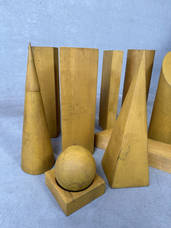 Image 1 of 11x antique wooden geometric shapes