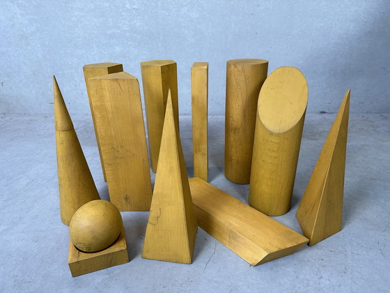 Image 1 of 11x antique wooden geometric shapes