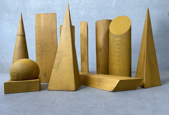 Image 1 of 11x antique wooden geometric shapes