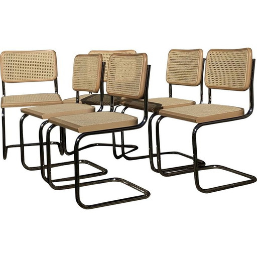 Set of 6 vintage black B32 Cesca chairs by Marcel Breuer, Italy