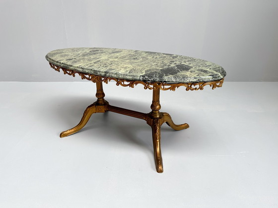 Image 1 of Tavolino da caffè vintage in ottone e marmo, metà secolo, anni '60 