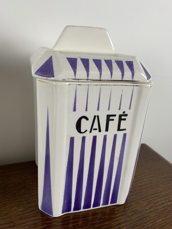 Image 1 of Art Deco Spice Jar Set, Nimy, Belgium, 1930, White And Purple