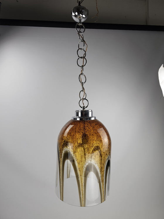 Image 1 of Italian glass pendant lamp with golden arches motif