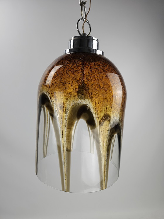 Image 1 of Italian glass pendant lamp with golden arches motif