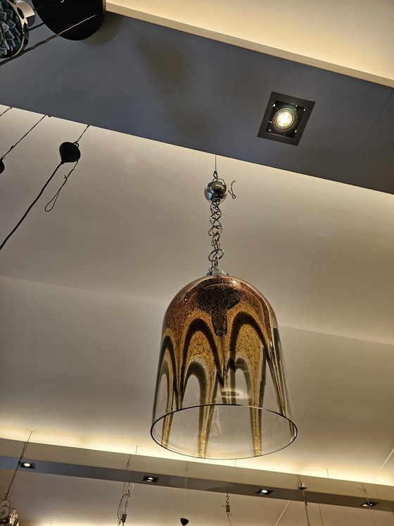 Image 1 of Italian glass pendant lamp with golden arches motif