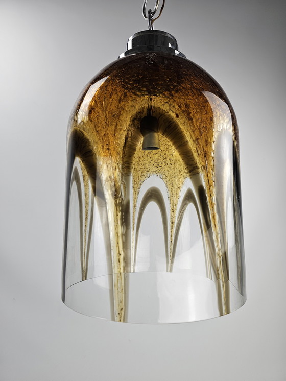 Image 1 of Italian glass pendant lamp with golden arches motif