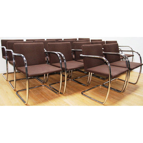 Image 1 of Vintage Brno2 office armchair in chrome metal and brown fabric by Ludwig Van Der Rohe for Knoll