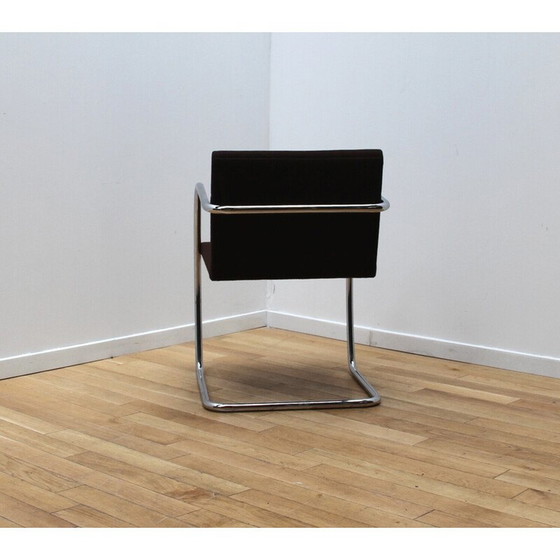 Image 1 of Vintage Brno2 office armchair in chrome metal and brown fabric by Ludwig Van Der Rohe for Knoll