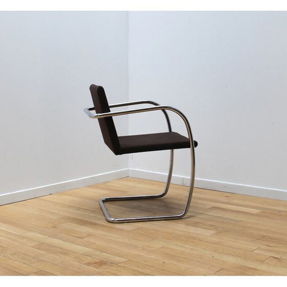 Image 1 of Vintage Brno2 office armchair in chrome metal and brown fabric by Ludwig Van Der Rohe for Knoll
