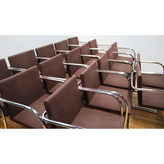 Image 1 of Vintage Brno2 office armchair in chrome metal and brown fabric by Ludwig Van Der Rohe for Knoll