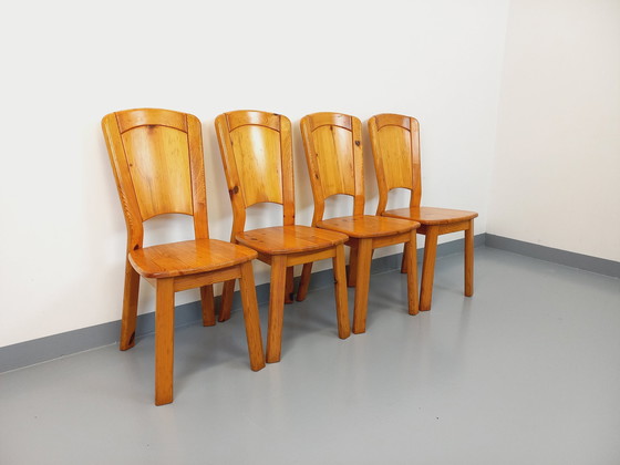 Image 1 of Suite Of 4 Vintage Pine Chairs From The 70s