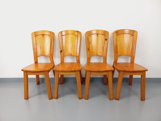 Image 1 of Suite Of 4 Vintage Pine Chairs From The 70s