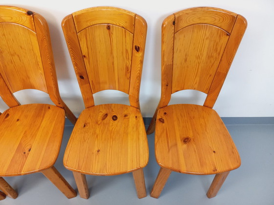 Image 1 of Suite Of 4 Vintage Pine Chairs From The 70s