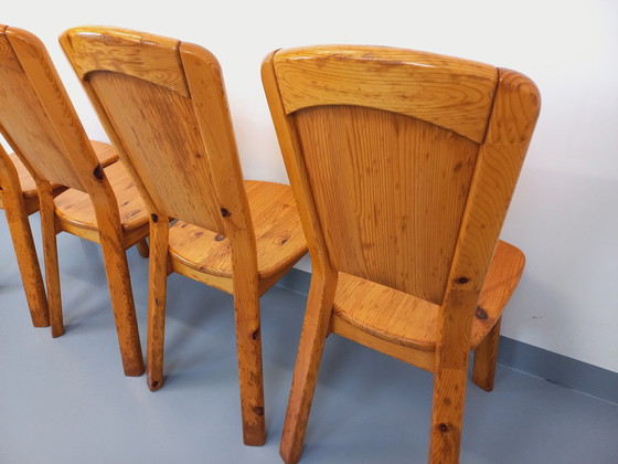 Image 1 of Suite Of 4 Vintage Pine Chairs From The 70s