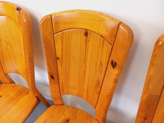 Image 1 of Suite Of 4 Vintage Pine Chairs From The 70s