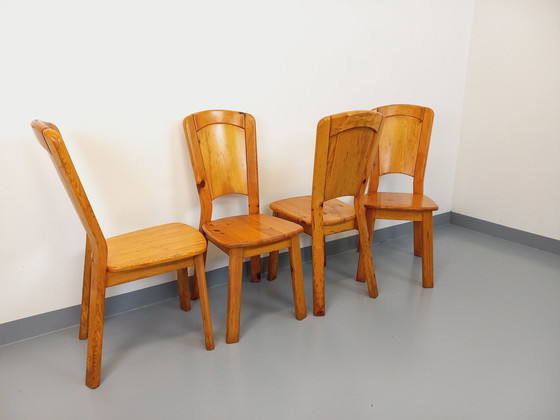 Image 1 of Suite Of 4 Vintage Pine Chairs From The 70s