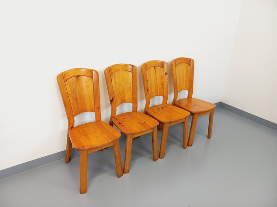 Image 1 of Suite Of 4 Vintage Pine Chairs From The 70s