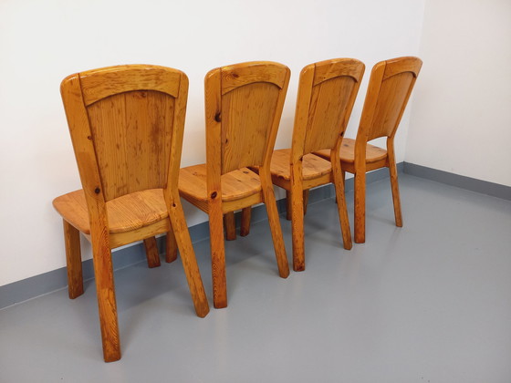 Image 1 of Suite Of 4 Vintage Pine Chairs From The 70s