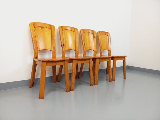 Image 1 of Suite Of 4 Vintage Pine Chairs From The 70s