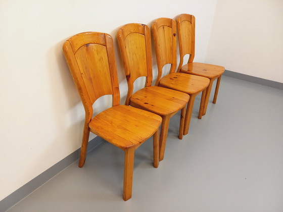 Image 1 of Suite Of 4 Vintage Pine Chairs From The 70s