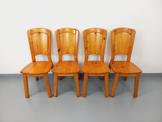 Image 1 of Suite Of 4 Vintage Pine Chairs From The 70s