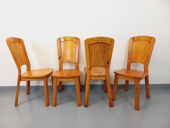Image 1 of Suite Of 4 Vintage Pine Chairs From The 70s
