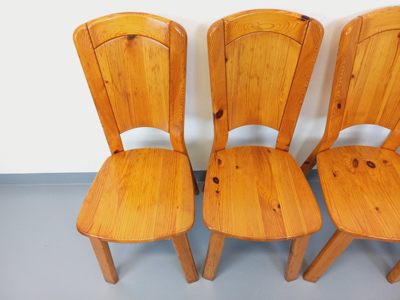 Image 1 of Suite Of 4 Vintage Pine Chairs From The 70s