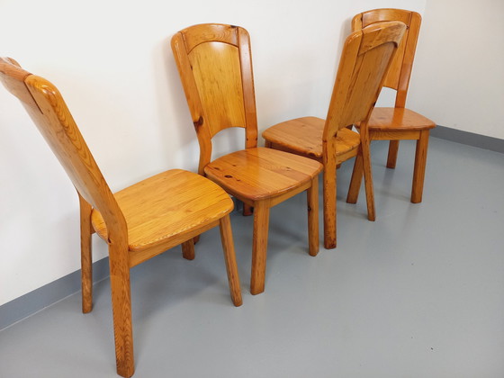 Image 1 of Suite Of 4 Vintage Pine Chairs From The 70s