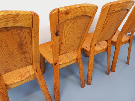 Image 1 of Suite Of 4 Vintage Pine Chairs From The 70s