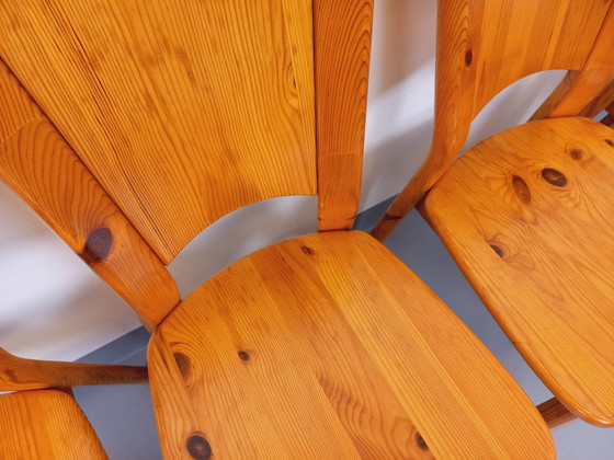 Image 1 of Suite Of 4 Vintage Pine Chairs From The 70s