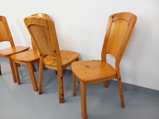 Image 1 of Suite Of 4 Vintage Pine Chairs From The 70s