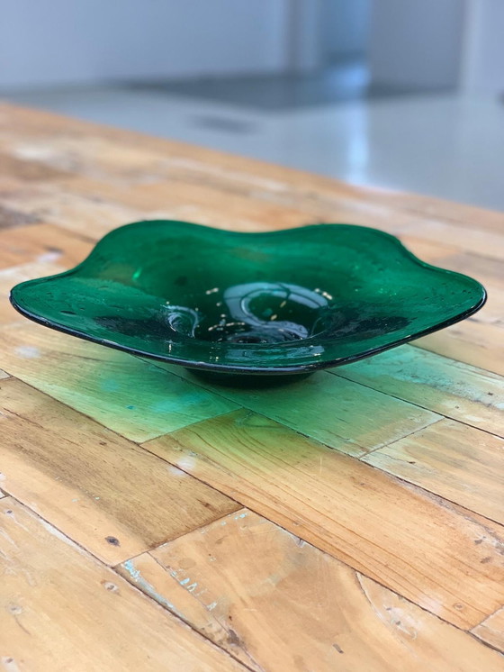 Image 1 of Max Verboeket Kristalunie Maastricht green bowl Antiqua glass