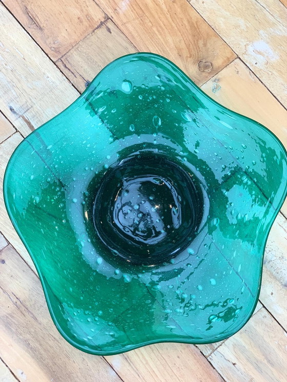 Image 1 of Max Verboeket Kristalunie Maastricht green bowl Antiqua glass