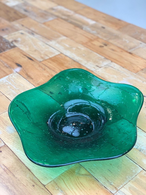 Image 1 of Max Verboeket Kristalunie Maastricht green bowl Antiqua glass