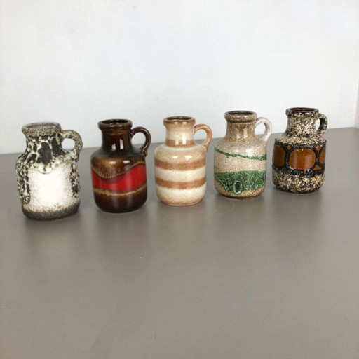 Conjunto de cinco jarrones de cerámica vintage de Scheurich, Alemania, 1970