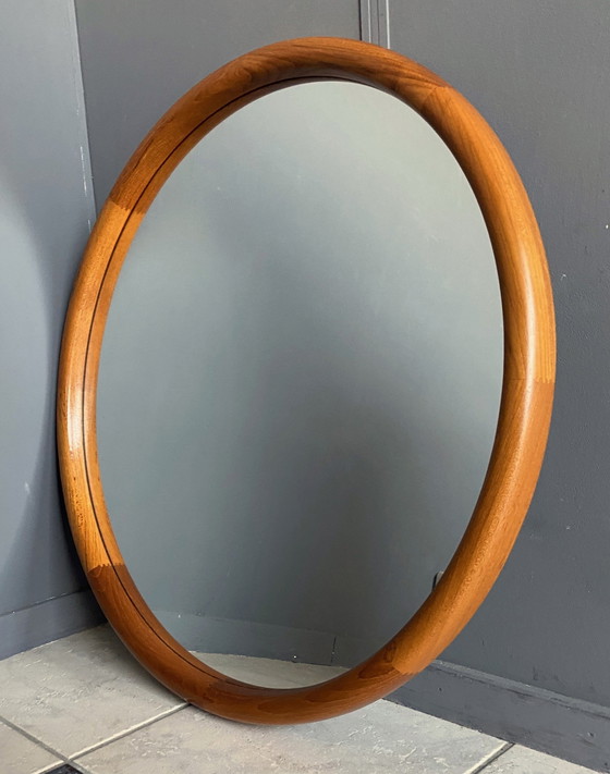 Image 1 of Round Teak Mirror By Lysgaard Mobler Denmark 