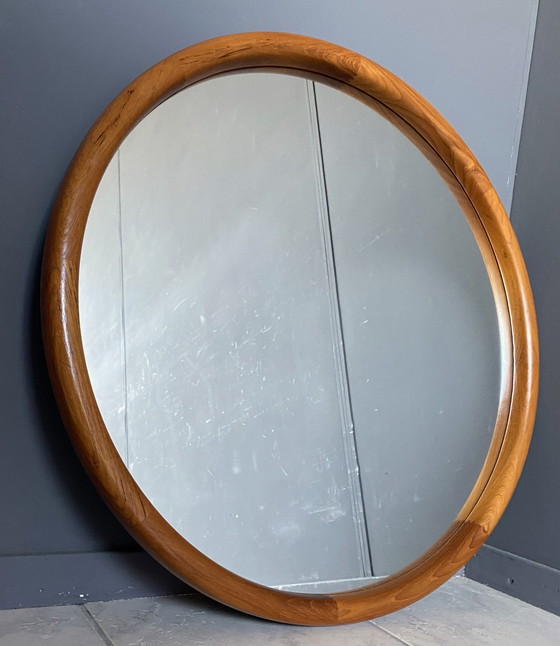 Image 1 of Round Teak Mirror By Lysgaard Mobler Denmark 