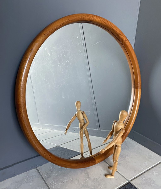 Round Teak Mirror By Lysgaard Mobler Denmark 