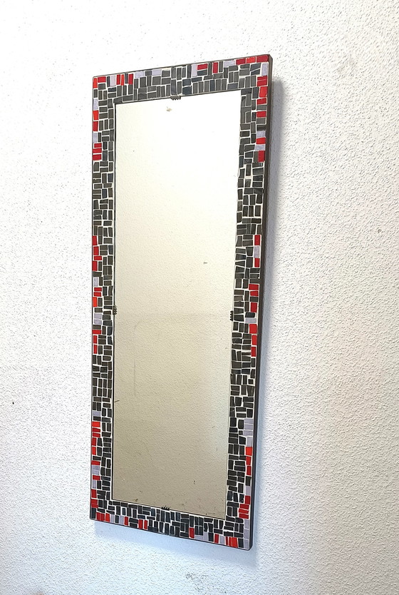 Image 1 of Miroir en mosaïque des années 60 avec bord en laiton