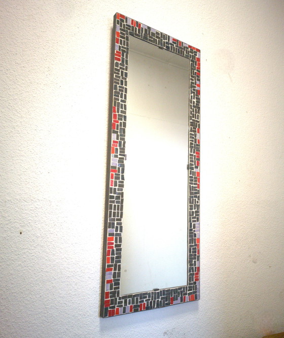 Image 1 of Miroir en mosaïque des années 60 avec bord en laiton