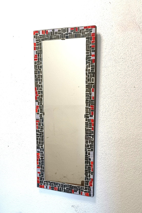 Image 1 of Miroir en mosaïque des années 60 avec bord en laiton