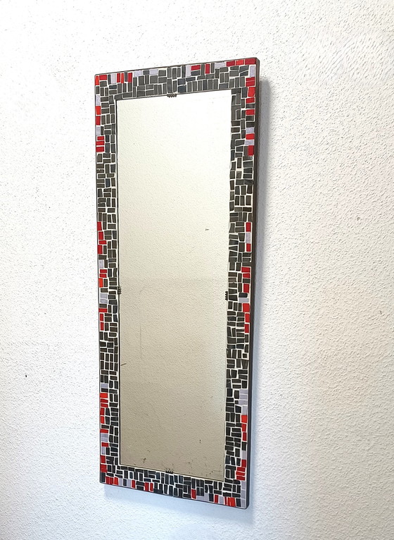 Image 1 of Miroir en mosaïque des années 60 avec bord en laiton